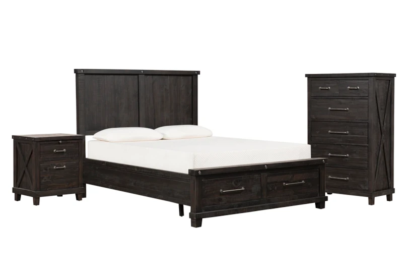 Jaxon Espresso California King Wood Storage 3 Piece Bedroom Set With Chest & Nightstand - 360