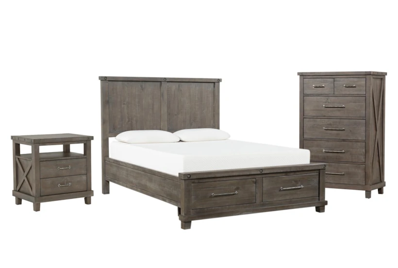 Jaxon Grey Queen Wood Storage 3 Piece Bedroom Set With Chest & Open Nightstand - 360