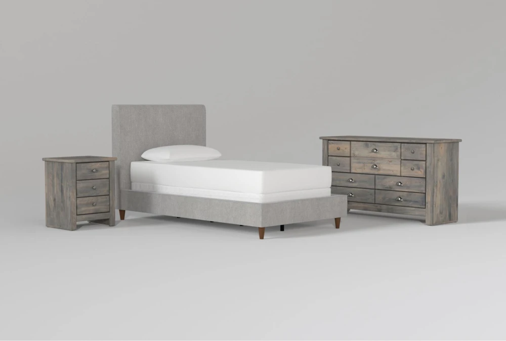 Dean Charcoal Twin Upholstered Panel 3 Piece Bedroom Set With Summit Grey II Dresser & Nightstand