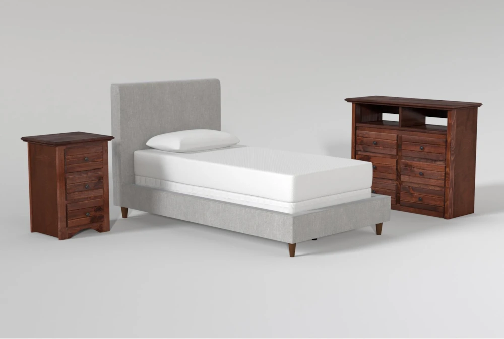 Dean Charcoal Twin Upholstered Panel 3 Piece Bedroom Set With Sedona II Media Chest & Nightstand