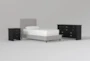 Dean Charcoal Twin Upholstered Panel 3 Piece Bedroom Set With Summit Black II Dresser & Nightstand - Signature