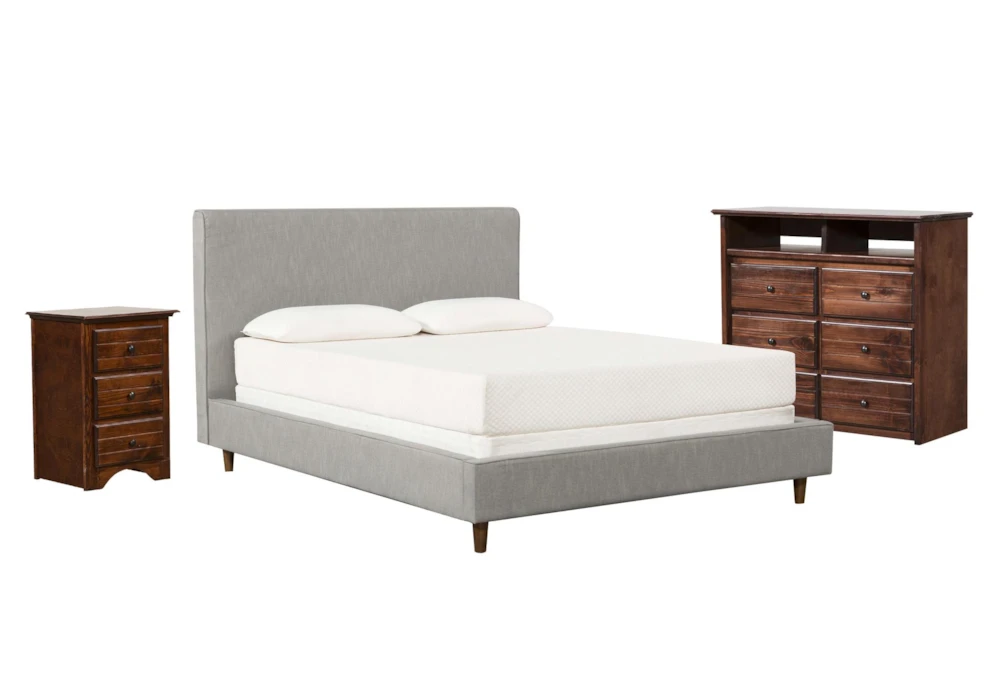 Dean Charcoal Full Upholstered Panel 3 Piece Bedroom Set With Sedona II Media Chest & Nightstand