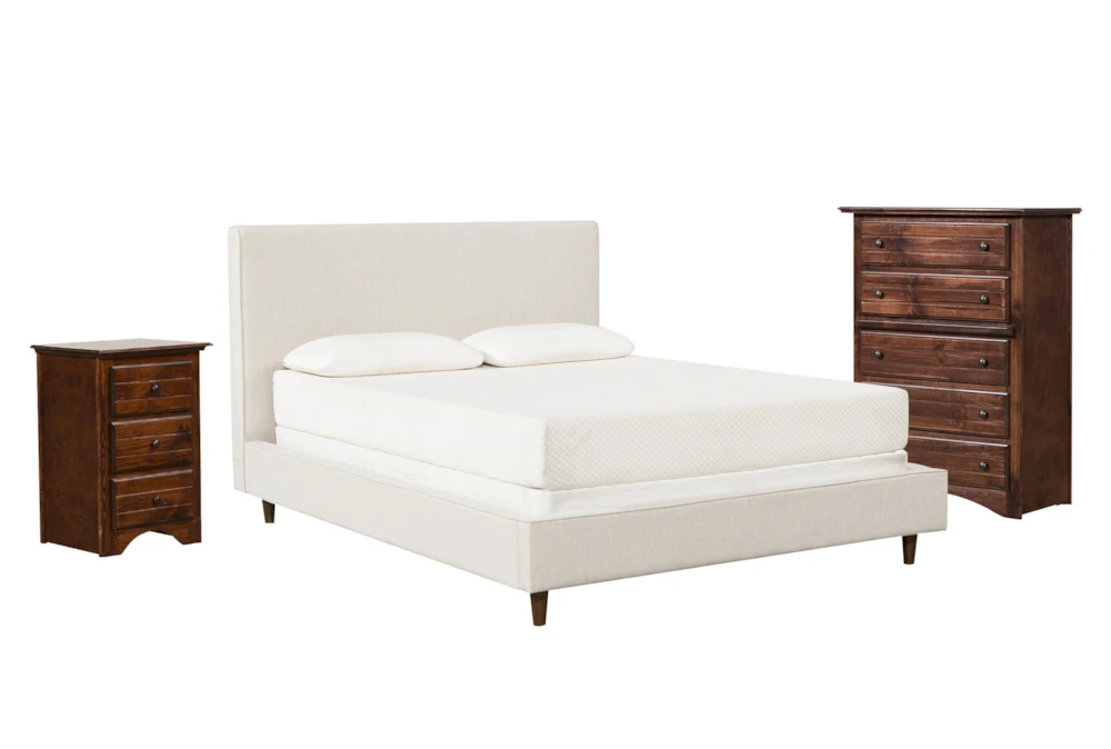 Dean Sand Full Upholstered Panel 3 Piece Bedroom Set With Sedona II Chest Of Drawers & Nightstand