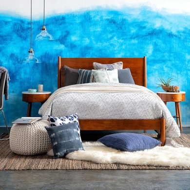 blue + brown bedroom