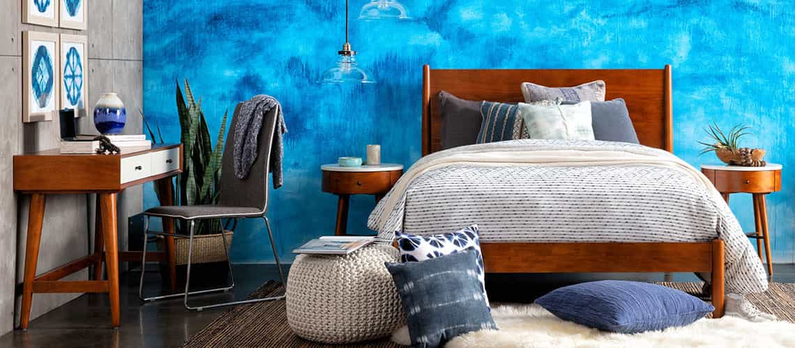 blue + brown bedroom