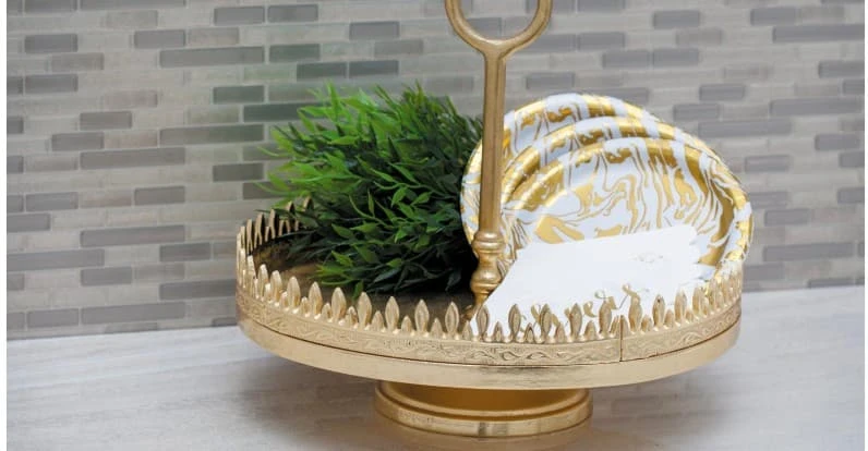 gold fall tray tier with plates