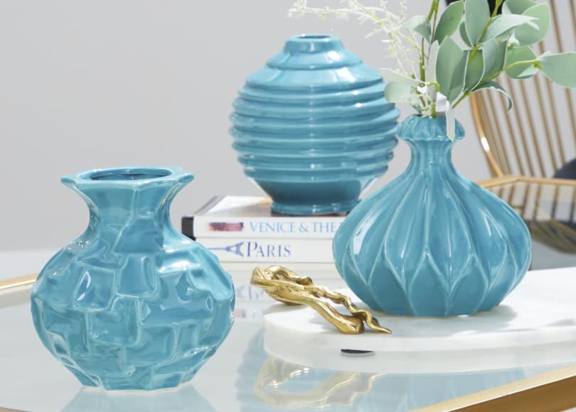 blue stoneware vase set