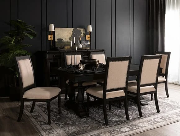 Black Dining Room With Chapleau II 7 Piece Extension Dining Table With Side Chairs