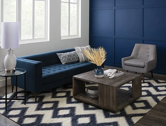 Blue Living Room with Wesley III Velvet 88" Sofa