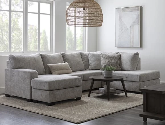 Grey Living Room with Cambrie 124'' 2 Piece Dual Chaise Sectional with Right Arm Facing Sofa Chaise