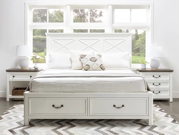 White Bedroom with Garland Queen Panel Bed with Storage