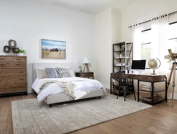 Country-rustic Bedroom with Dean Sand Queen Upholstered Panel Bed