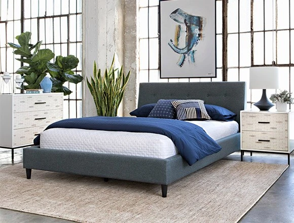 Modern Bedroom with Kenneth Queen Upholstered Panel Bed