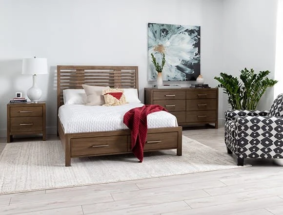 Modern Bedroom with Kevin Queen Panel Bed With Storage