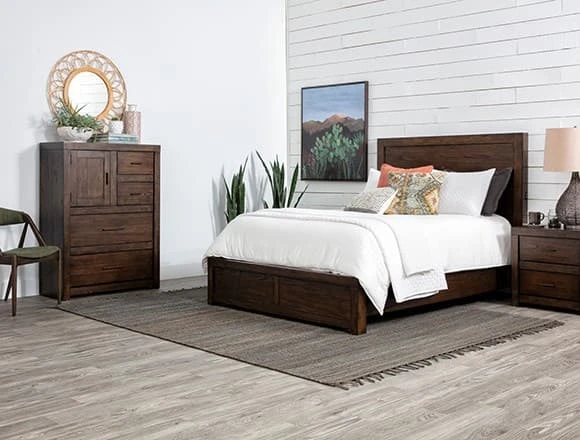 Transitional Bedroom with Riley Brownstone Queen Panel Bed