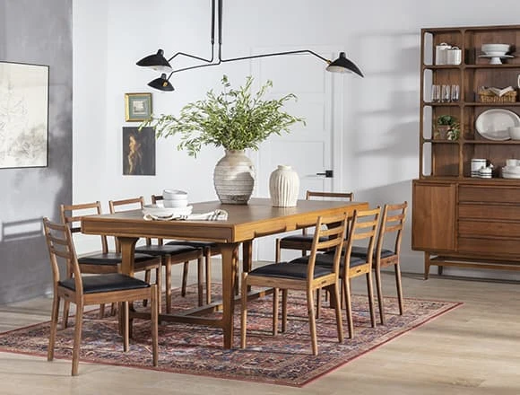 Mid Century Modern Dining Room With Magnolia Home Slide 9 Piece Dining Set By Joanna Gaines