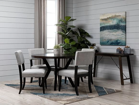 Transitional Dining Room with Macie Black 5 Piece Dining Set