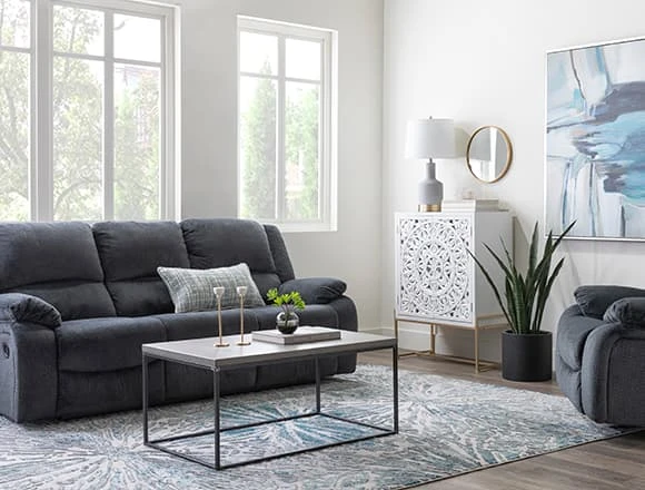 Modern Family Room with Oakhurst Slate 87" Reclining Sofa
