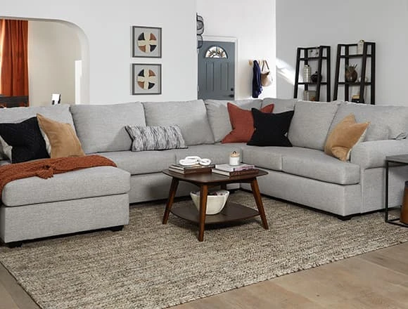 Modern Family Room With Belmont 3 Piece 158'' Sectional With Left Arm Facing Chaise