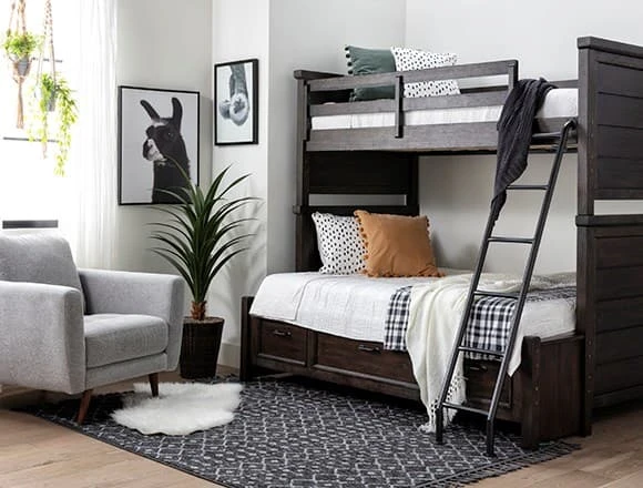Industrial Bedroom with Jacob Twin Over Full Bunk Bed
