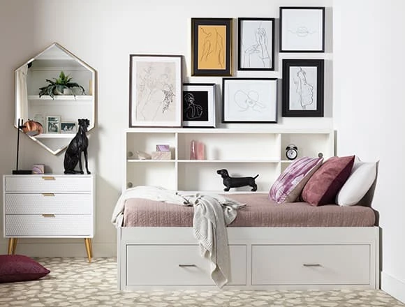 Modern Bedroom with Reese White Twin Roomsaver Bed