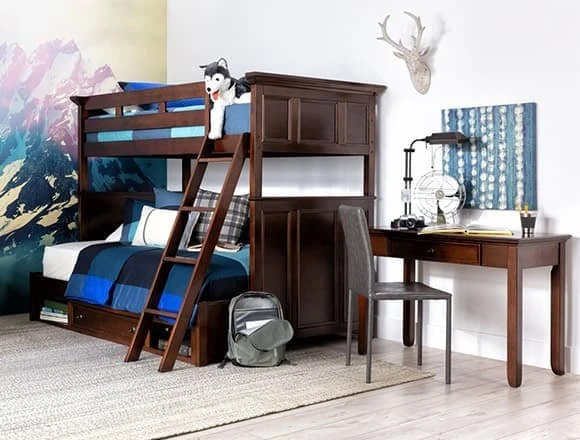 Country-rustic Bedroom with Dalton Twin Over Full Bunk Bed With Drawer Base