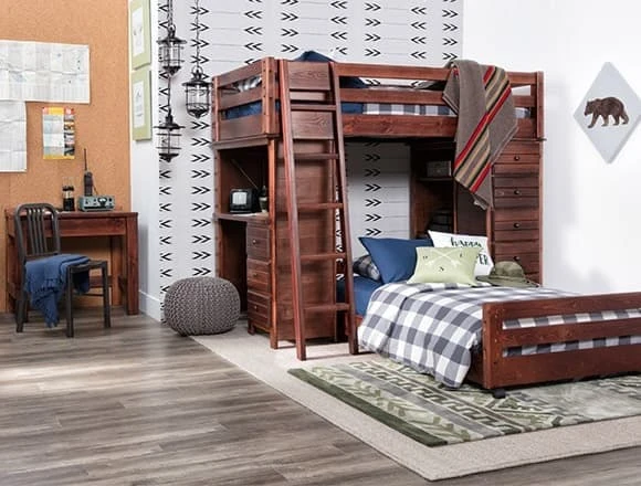 Country-rustic with Sedona Twin Over Twin Loft Bunk With Chest & Desk