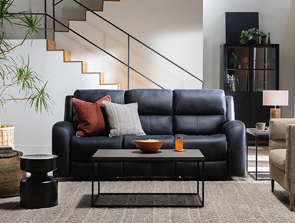 Modern Living Room With Deegan Charcoal 88" Power Reclining Sofa