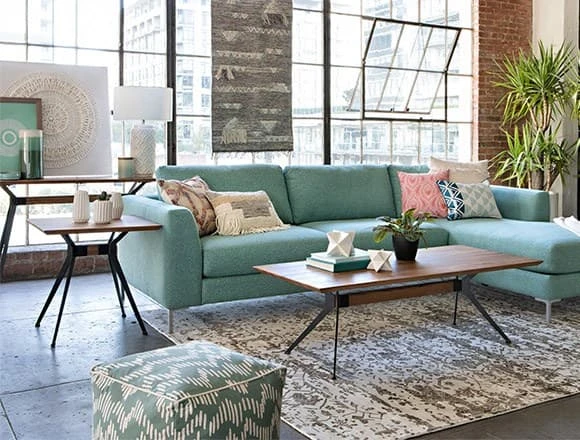 Boho Living Room with Romy 2 Piece Sectional W/Raf Chaise