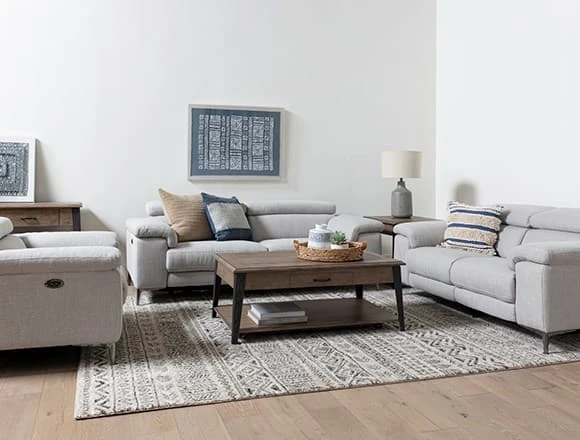 Boho Living Room with Talin Linen Power Reclining Sofa With Usb