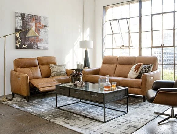 Country-rustic Living Room with Torben Brown Leather Power Reclining Sofa W/Usb