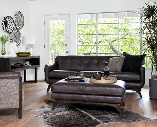 Industrial Living Room with Cosette Leather Sofa
