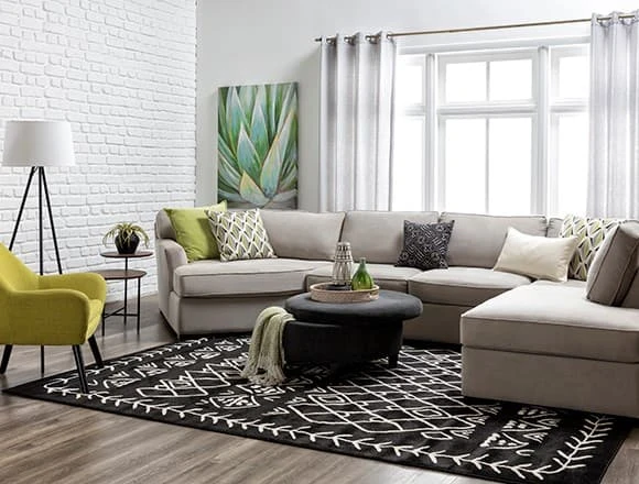 Modern Living Room with Aspen Sterling Foam 3 Piece Sectional With Right Arm Facing Armless Chaise