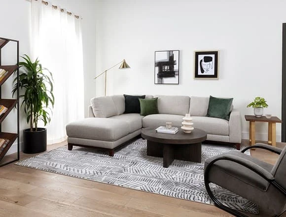 Modern Living Room with Amherst Cobblestone 2 Piece 114" Sectional With Left Arm Facing Chaise