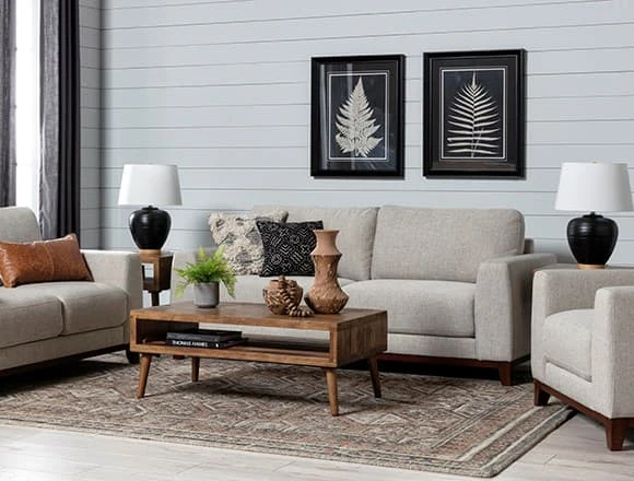 Modern Living Room with Amherst Cobblestone Sofa