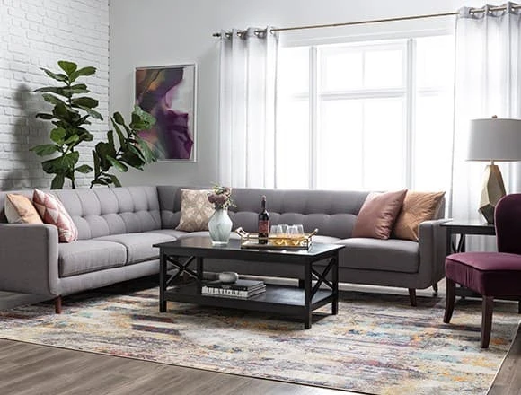 Modern Living Room with Allie Dark Grey 2 Piece Sectional With Left Arm Facing Sofa