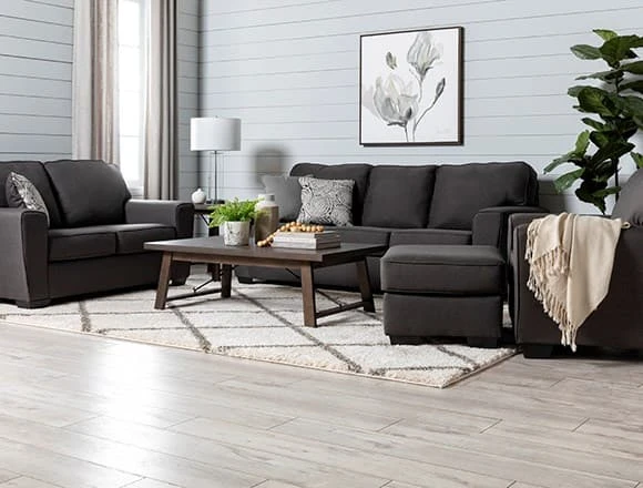 Transitional Living Room with Mcdade Graphite Sofa