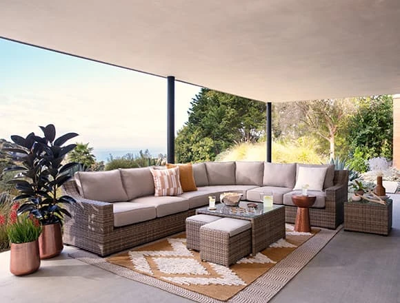 Contemporary Patio + Backyard with Capri Outdoor 4 Piece Sectional