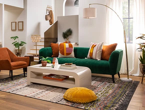 Mid Century Modern Small Apartment With  Malika Green 90" Sofa