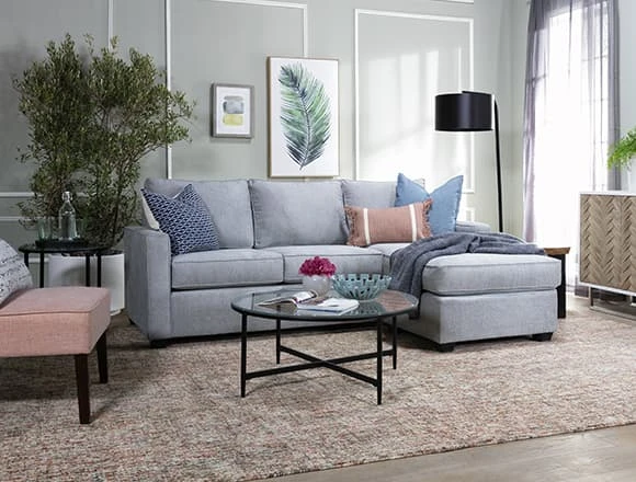Modern Living Room With Mathers Oyster 91'' Sofa With Reversible Chaise