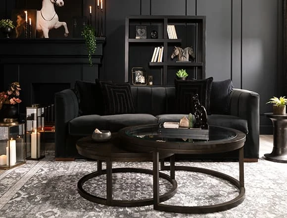 Black Living Room With Audrey 87" Sofa By Nate Berkus + Jeremiah Brent
