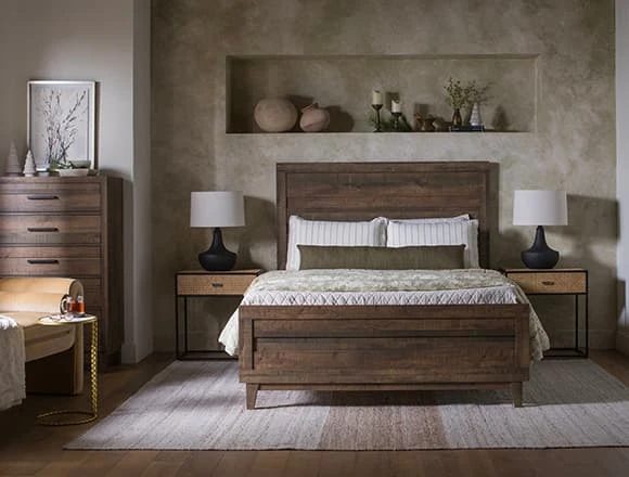 Modern Sage Green Bedroom with Ranier Queen Panel Bed