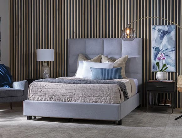 Modern Bedroom With Boswell Queen Upholstered Panel Bed With Storage
