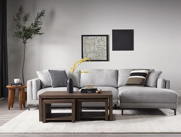 Modern Living Room With Culver 118" 2 Piece Sectional With Right Arm Facing Chaise By Drew & Jonathan For Living Spaces