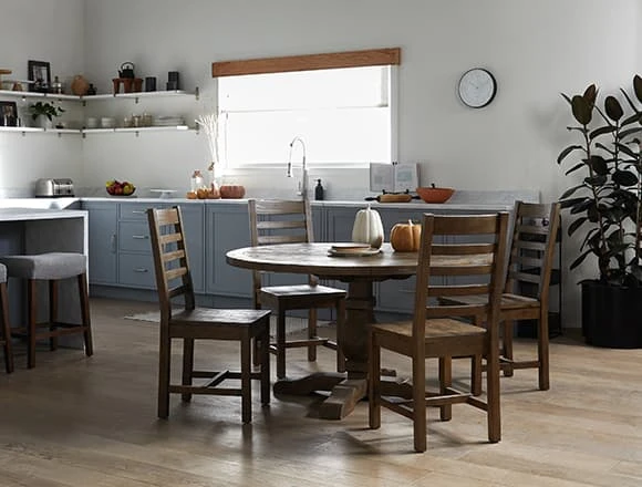 Country/Rustic Dining Room With Caden 5 Piece Round Dining Set