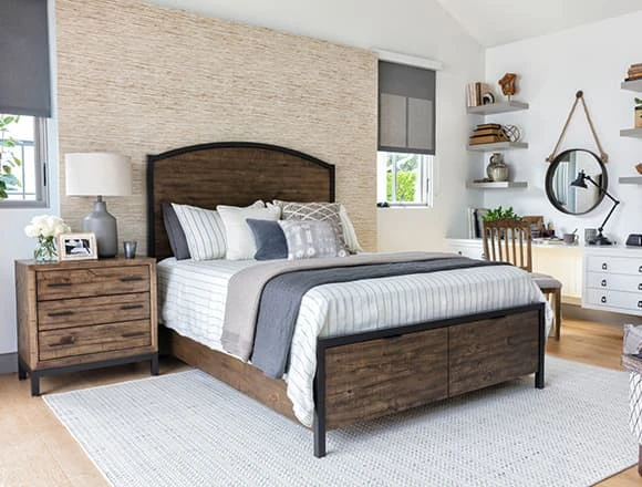 Country-rustic Bedroom with Foundry Queen Panel Bed With Storage