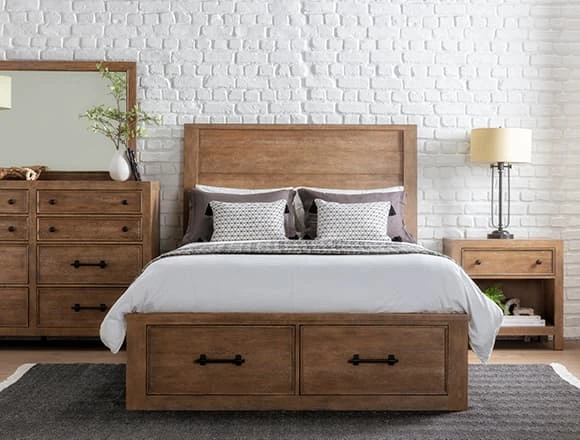 Country-rustic Bedroom with Conrad Eastern King Panel Bed With Storage