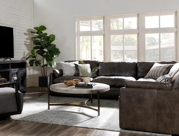 Country-rustic Living Room with Marcello Leather 5 Piece Sectional