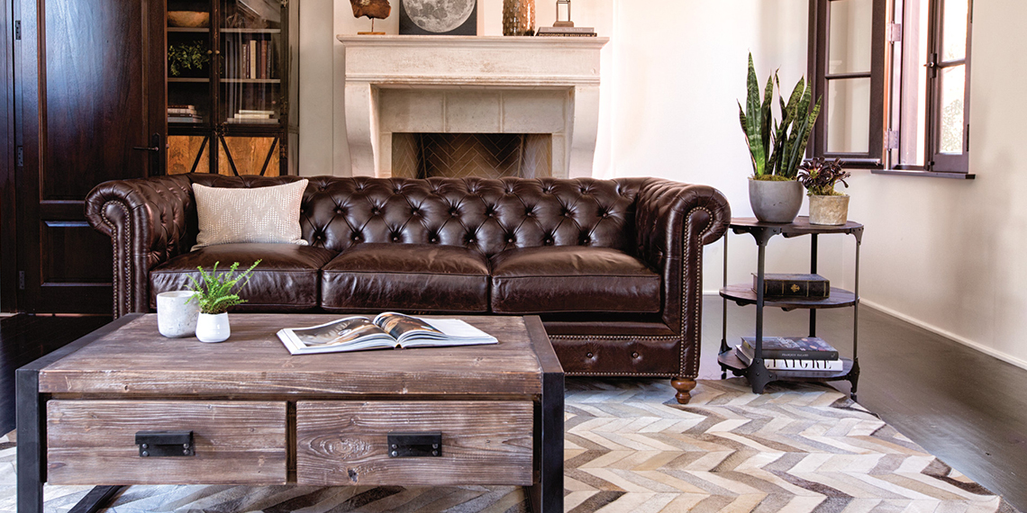 traditional industrial living room with mansfield sofa | living spaces