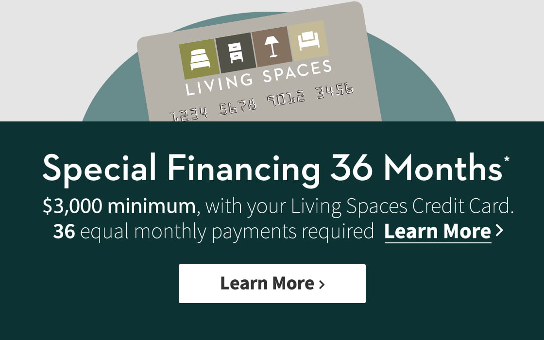 Special Financing 36 Months* $3,000 minimum, with your Living Spaces Credit Card. 36 equal monthly payments required. Learn More.